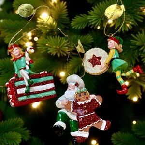 VTG Set Of 3 Danbury Mint Santa’s Kitchen Elves Christmas Ornaments Collectible